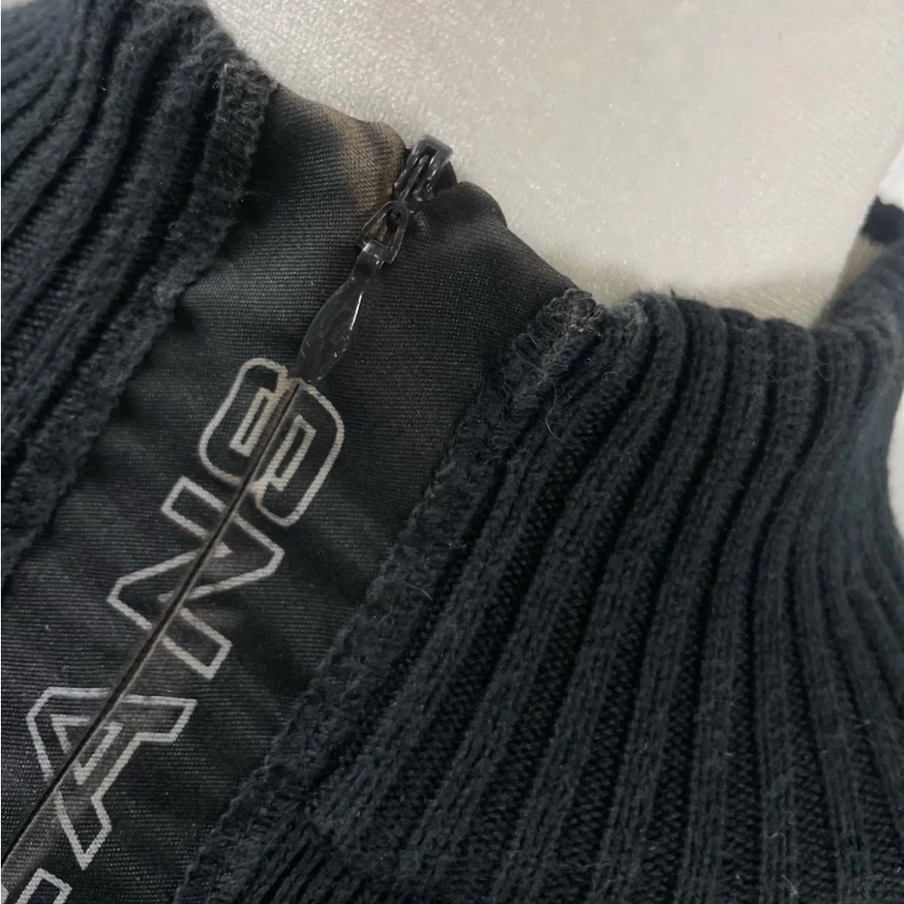90s DKNY active fitted 2 tone quarter zip pullover sweater black‎ ivory Ribbed M